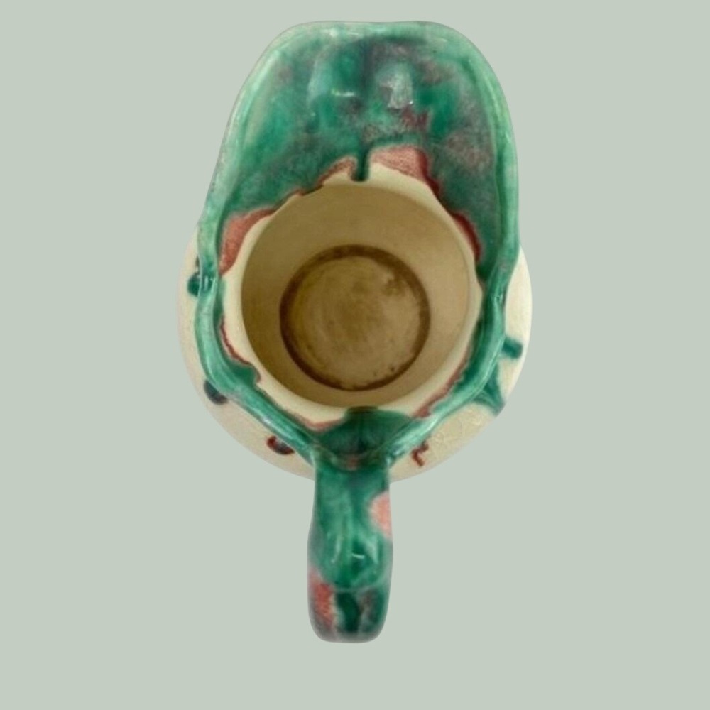 Vintage Drip Glaze Earthenware Pitcher Cream Green Burgundy Rustic Farmhouse - Picture 6 of 7